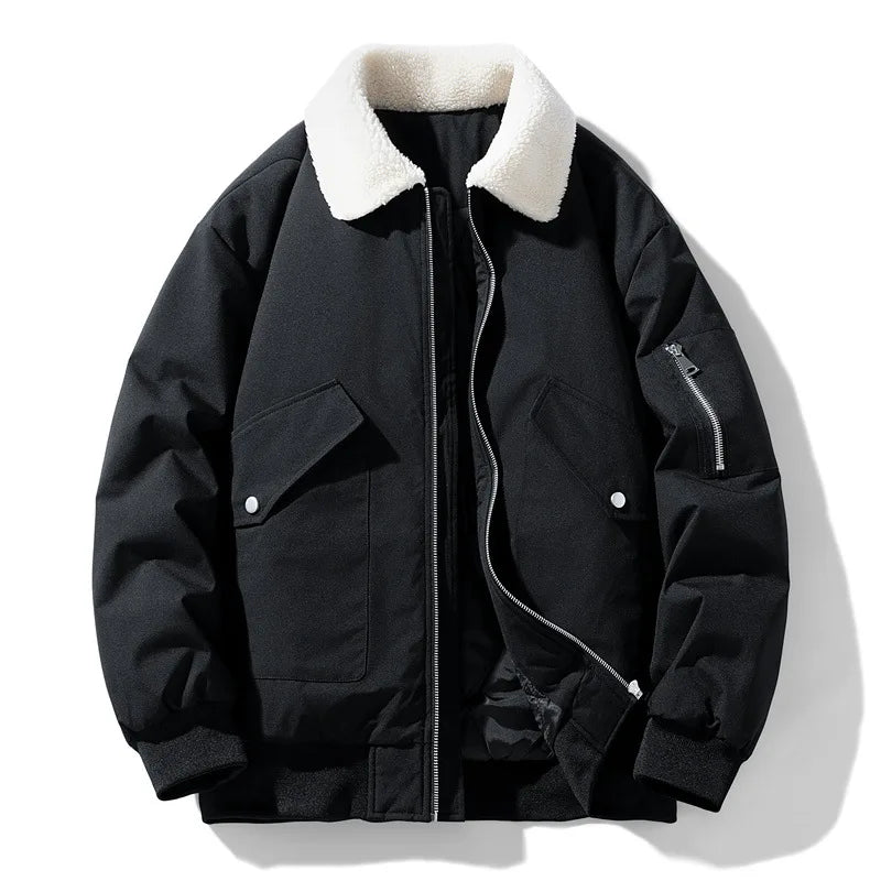Malone | Men's Aviator Shearling Winter Jacket  - Color:Black;Size:S
