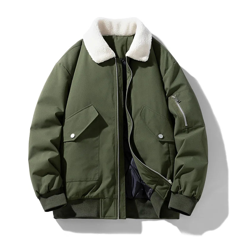 Malone | Men's Aviator Shearling Winter Jacket  - Color:Military Green;Size:S
