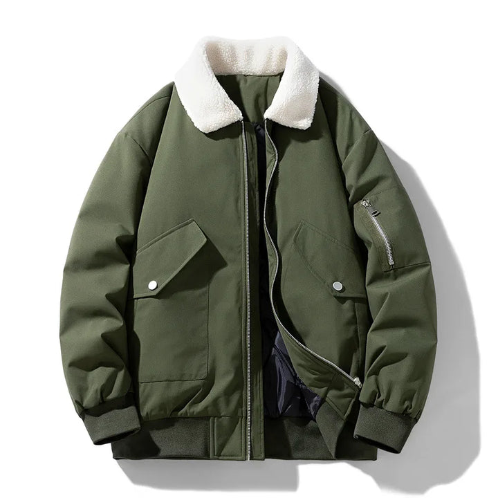 Malone | Men's Aviator Shearling Winter Jacket  - Color:Military Green;Size:S