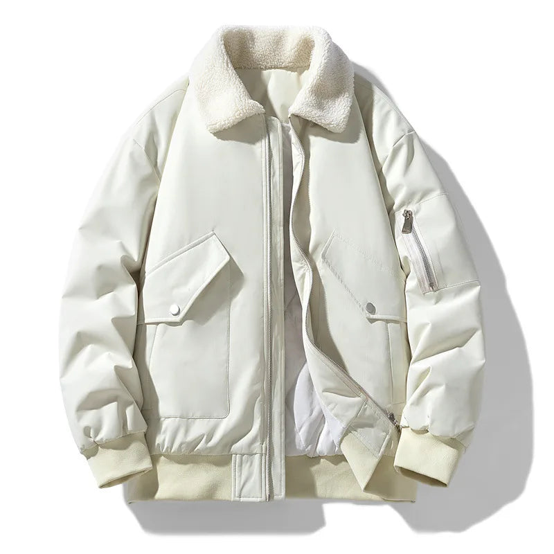 Malone | Men's Aviator Shearling Winter Jacket  - Color:Off-White;Size:S