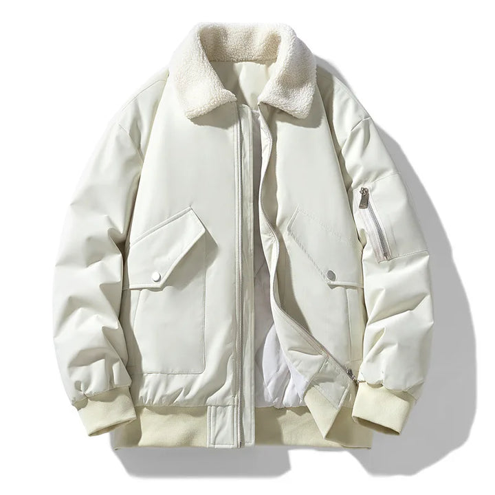 Malone | Men's Aviator Shearling Winter Jacket  - Color:Off-White;Size:S