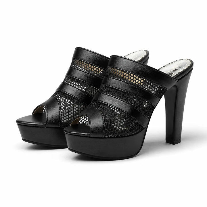 Manon Open-Toe Platform Heels - Color:Black;Size:36