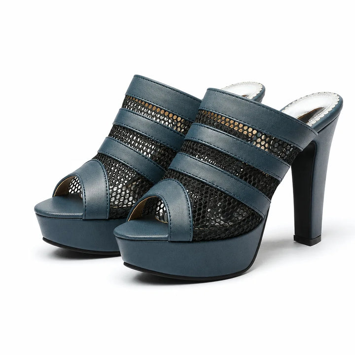 Manon Open-Toe Platform Heels - Color:Blue;Size:36