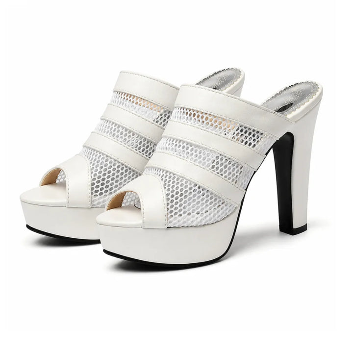 Manon Open-Toe Platform Heels - Color:White;Size:36