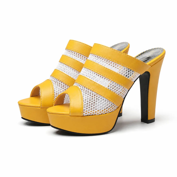 Manon Open-Toe Platform Heels - Color:Yellow;Size:36
