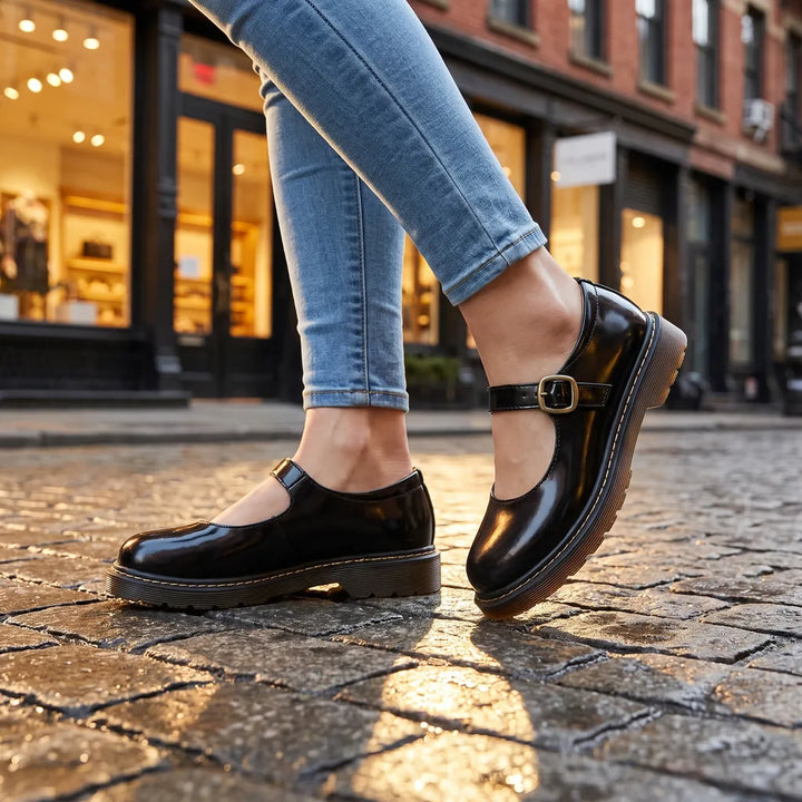 Marceline Strap Loafer Flats - Color:Black;Size:35