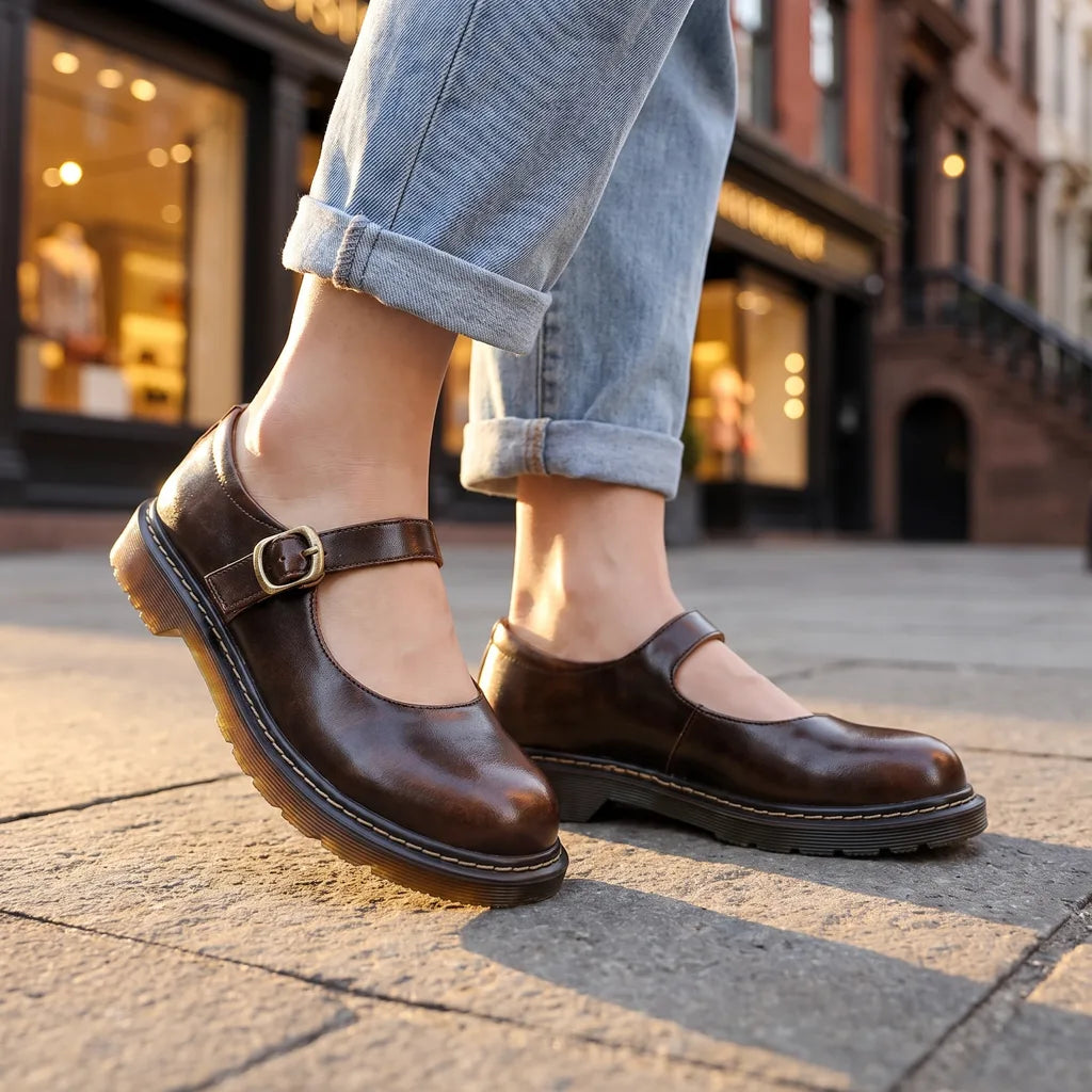 Marceline Strap Loafer Flats - Color:Brown;Size:35