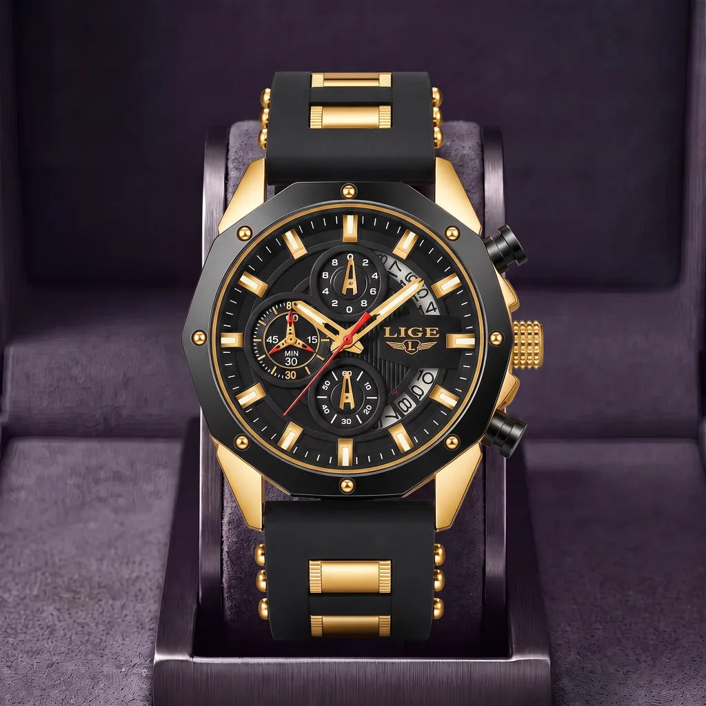 Marcus | Chronograph Watch - Color:Gold Black