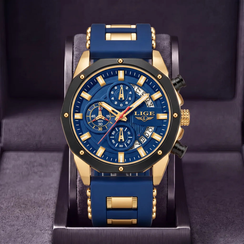 Marcus | Chronograph Watch - Color:Gold Blue