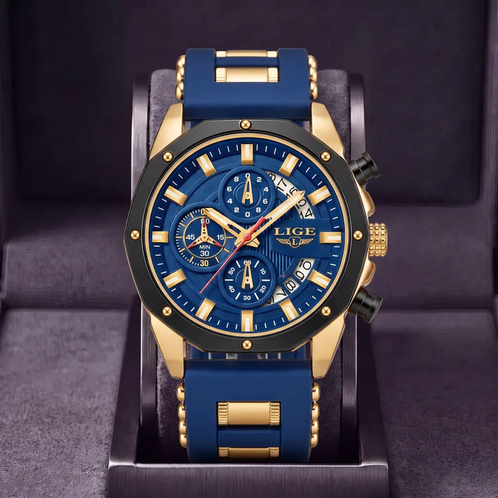 Marcus | Chronograph Watch - Color:Gold Blue