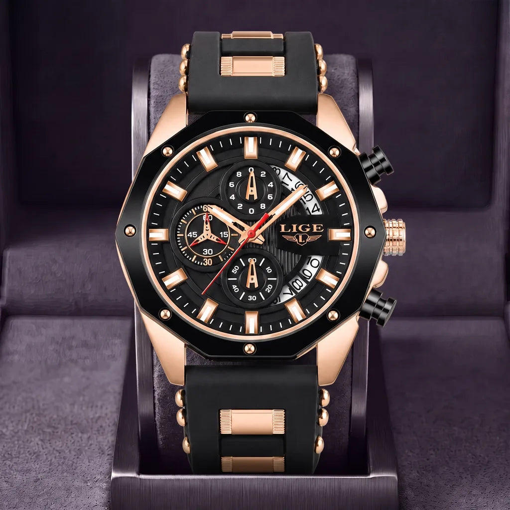 Marcus | Chronograph Watch - Color:Rose Gold Black