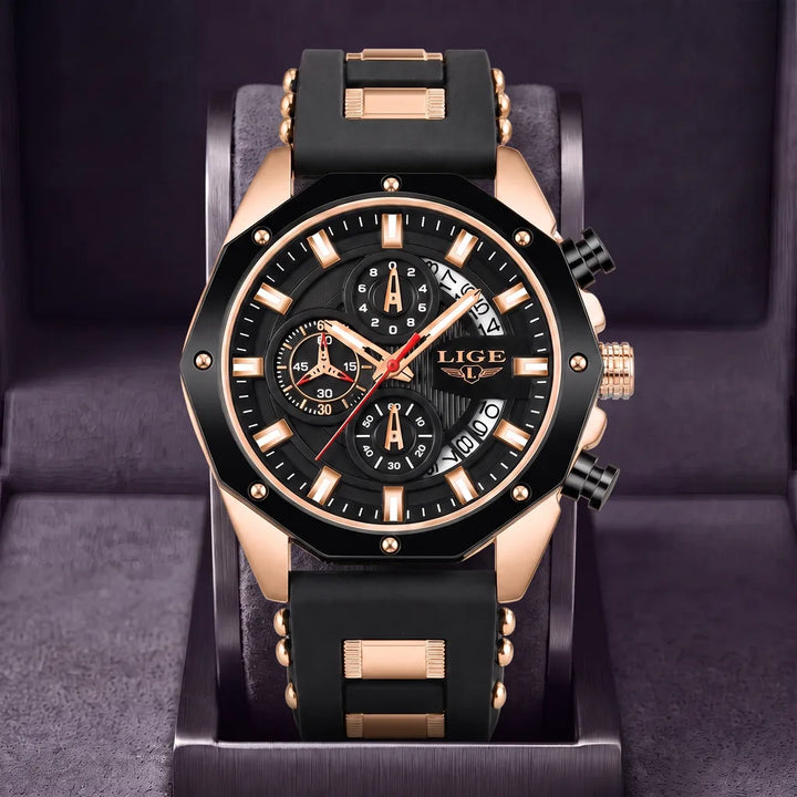 Marcus | Chronograph Watch - Color:Rose Gold Black