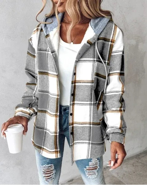 Margareth | Women's Flannel Hoodie Shirt - Color:Gray;Size:XS