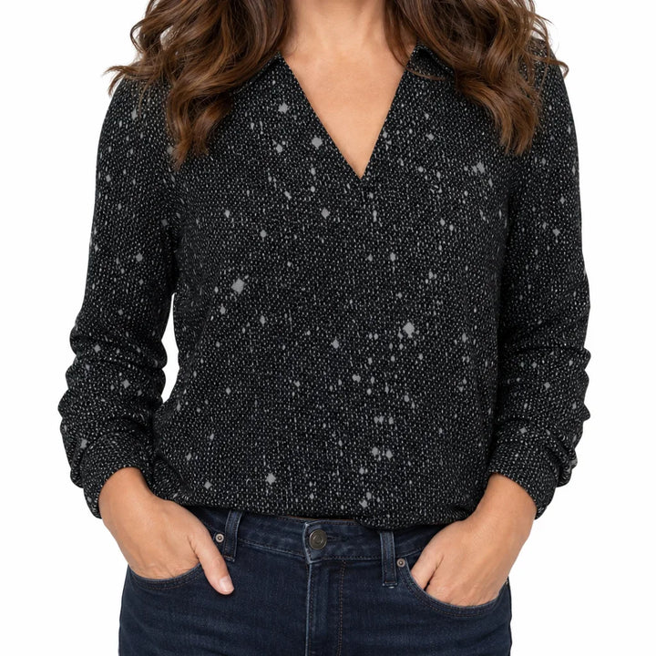 Margaux | Women's Glitter V-Neck Blouse - Color:Black;Size:XS