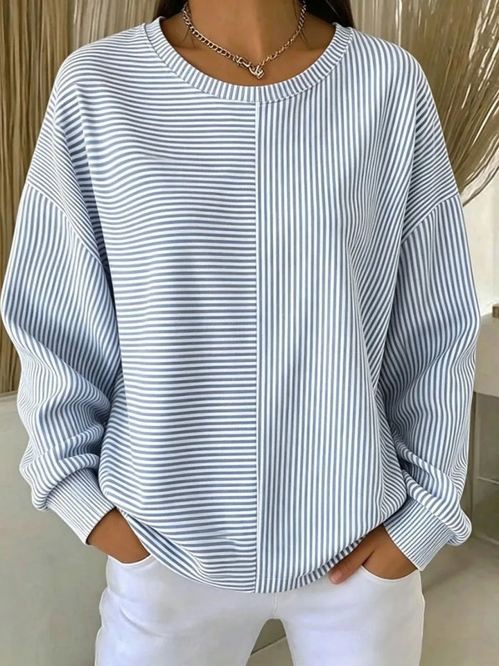 Margot | Women's Relaxed Striped Sweatshirt  - Size:XS;Color:Blue