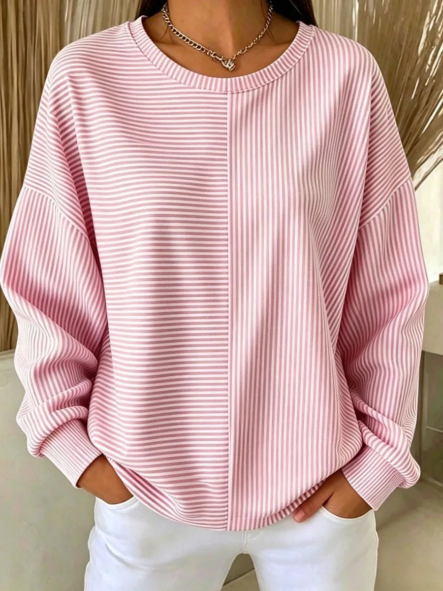 Margot | Women's Relaxed Striped Sweatshirt  - Size:XS;Color:Pink