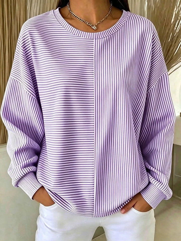 Margot | Women's Relaxed Striped Sweatshirt  - Size:XS;Color:Purple