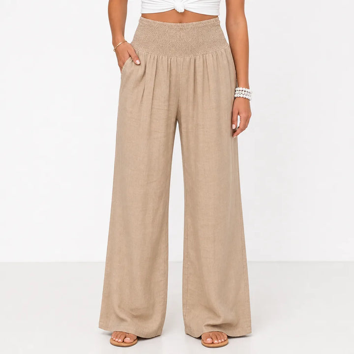 Marguerite | Women's Fall Boho Wide Leg Sweatpants - Color:Beige;Size:XS