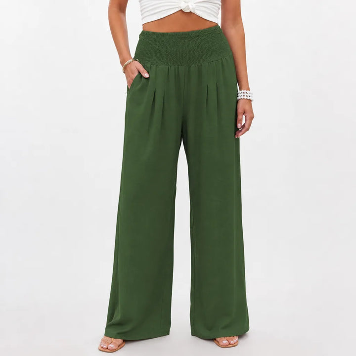 Marguerite | Women's Fall Boho Wide Leg Sweatpants - Color:Green;Size:XS