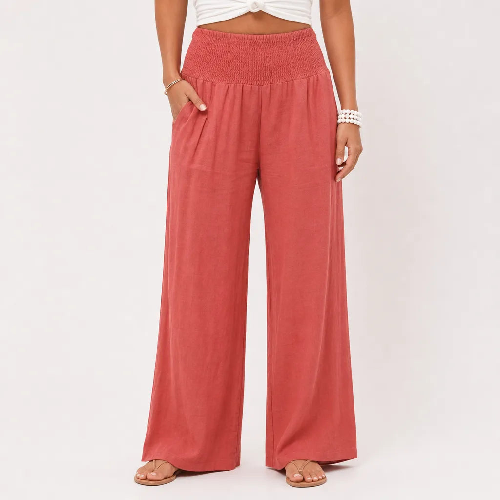 Marguerite | Women's Fall Boho Wide Leg Sweatpants - Color:Orange Red;Size:XS
