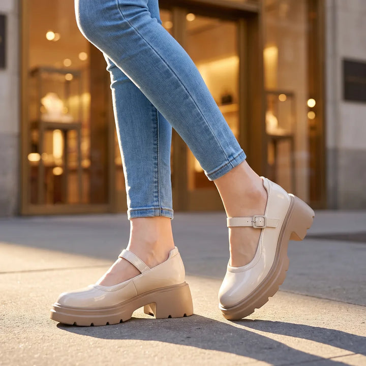 Marguerite | Womens Platform Mary Jane Shoes - Color:Beige;Size:35