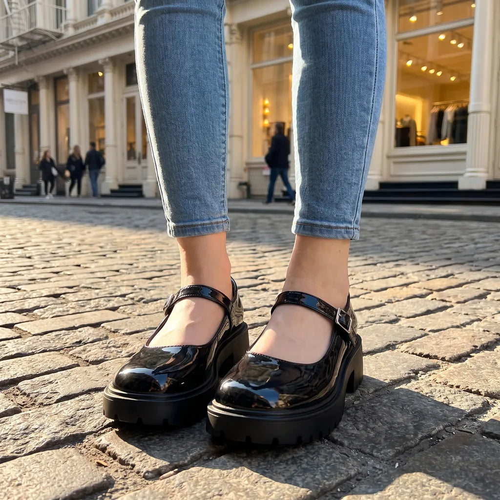 Marguerite | Womens Platform Mary Jane Shoes - Color:Black;Size:35