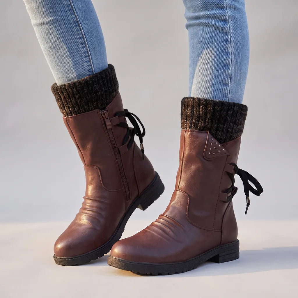 Marianne | Women's Orthopedic Mid-Calf Boots  - Color:Red;Size:35