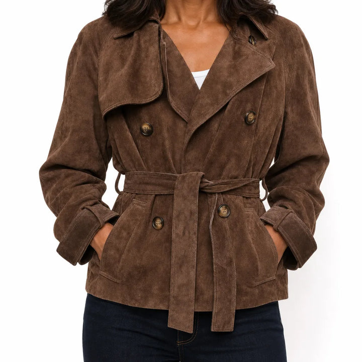 Marianne | Women's Short Cropped Trench Coat - Color:Brown;Size:XS