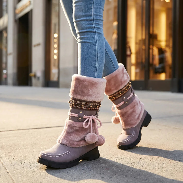 Marigold Fur Trim Boots - Color:Purple;Size:35