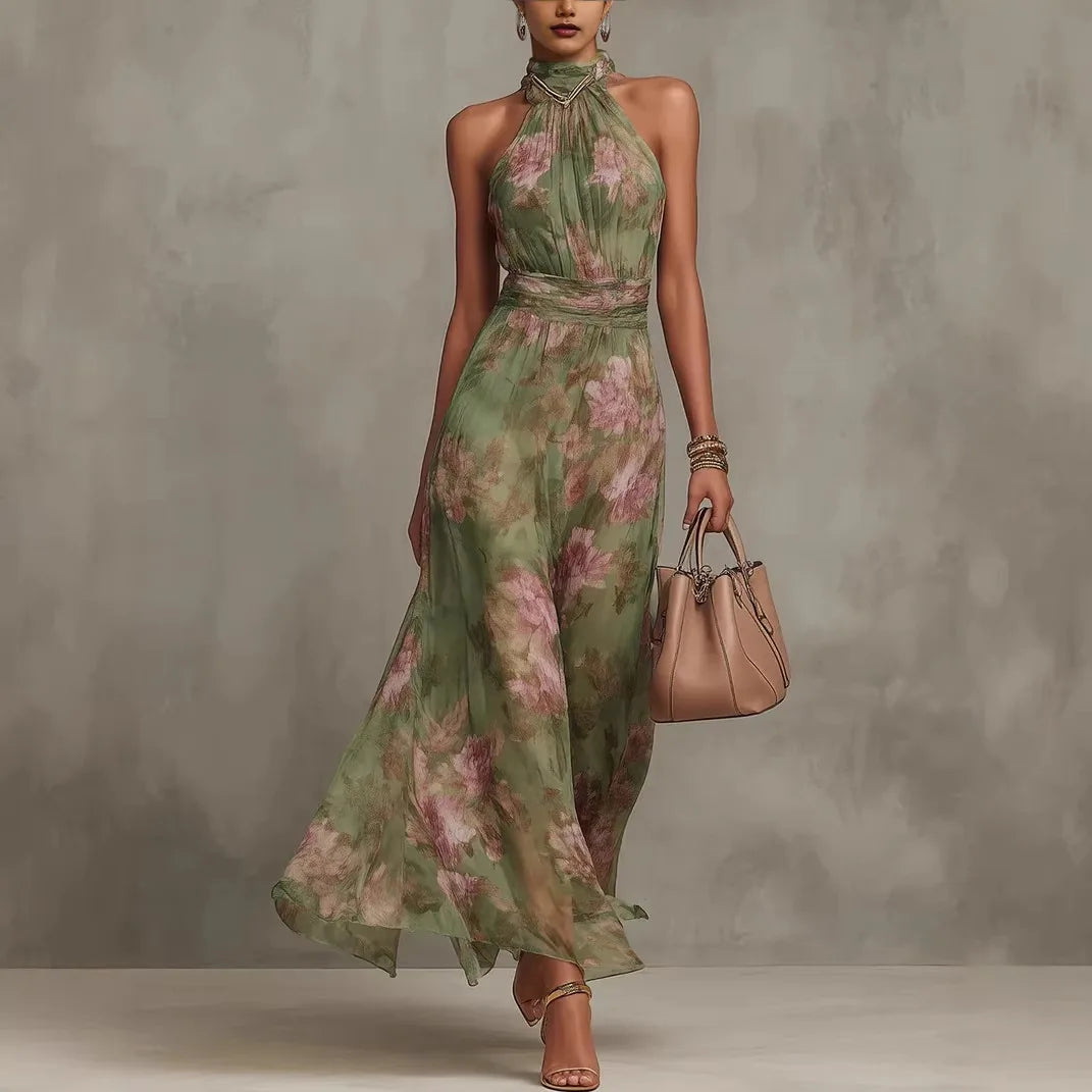 Marina | Women’s Floral Halter Maxi Dress - Color:Green;Size:XS