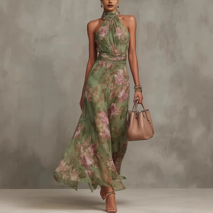 Marina | Women’s Floral Halter Maxi Dress - Color:Green;Size:XS