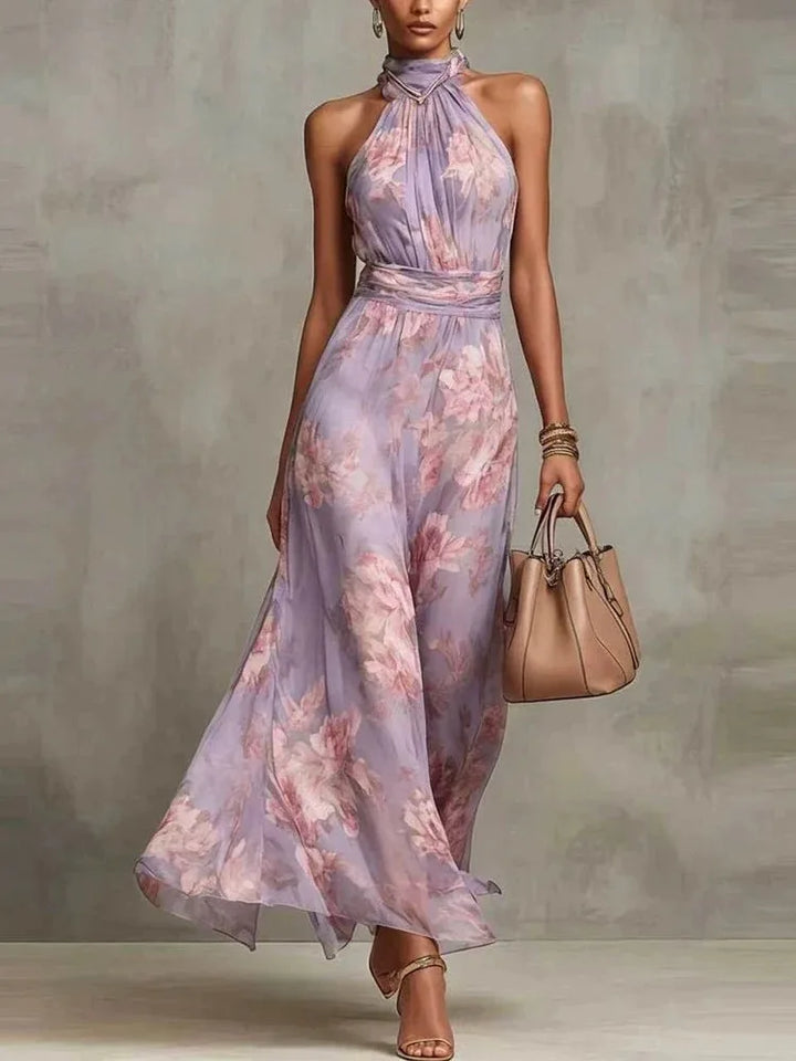 Marina | Women’s Floral Halter Maxi Dress - Color:Light Purple;Size:XS
