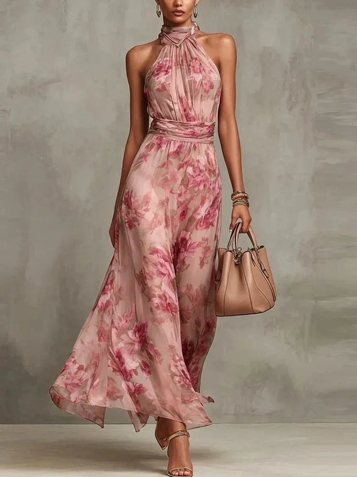 Marina | Women’s Floral Halter Maxi Dress - Color:Pink;Size:XS