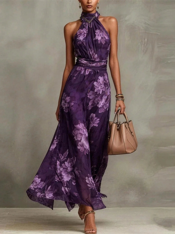 Marina | Women’s Floral Halter Maxi Dress - Color:Purple;Size:XS