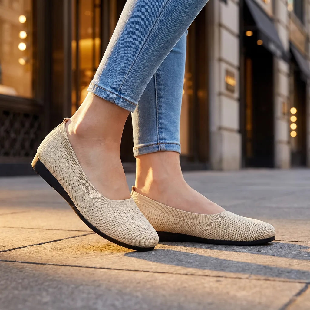 Marisol Knit Flats - Color:Beige;Size:35