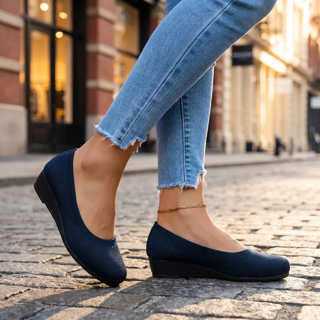 Marisol Knit Flats - Color:Blue;Size:35