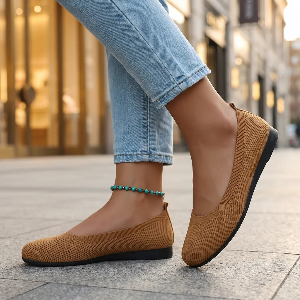 Marisol Knit Flats - Color:Brown;Size:35