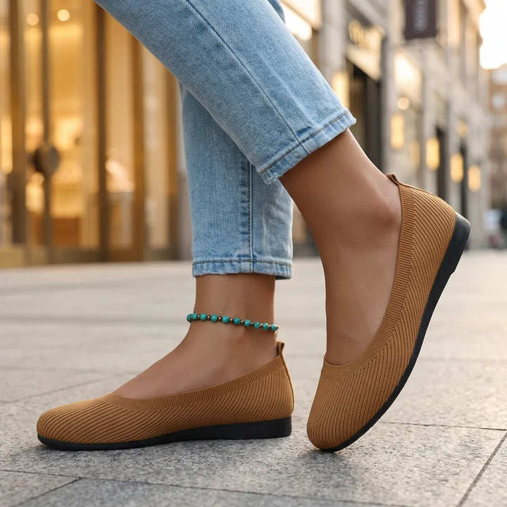 Marisol Knit Flats - Color:Brown;Size:35