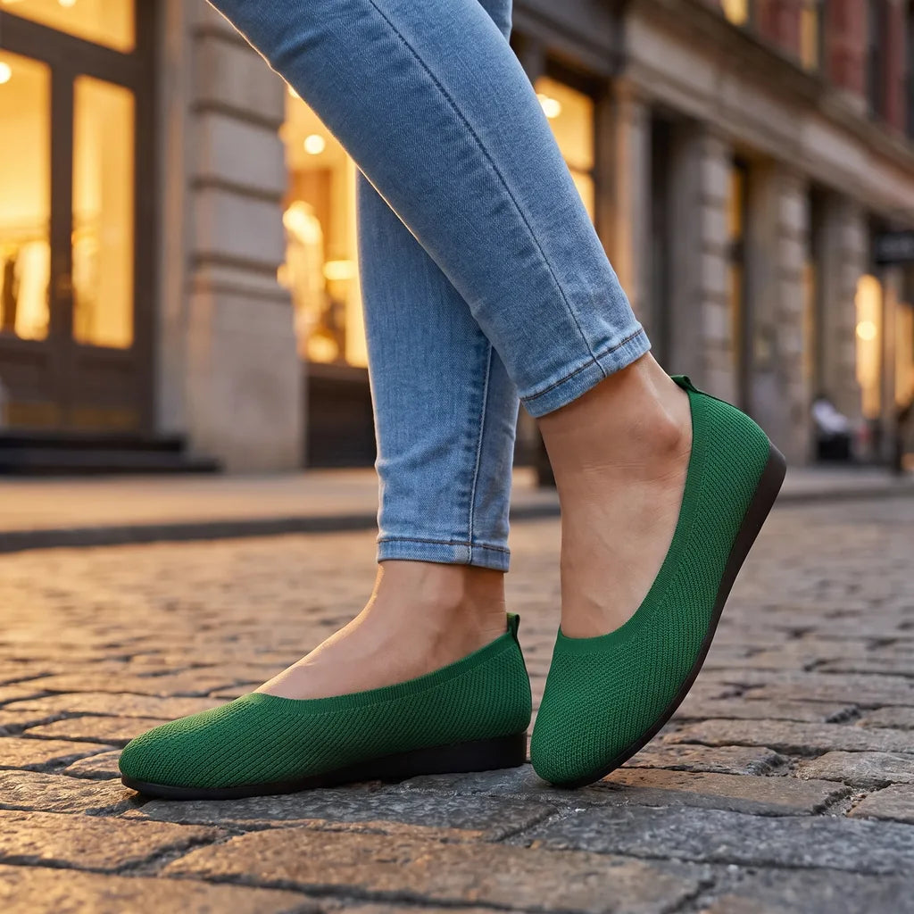 Marisol Knit Flats - Color:Green;Size:35