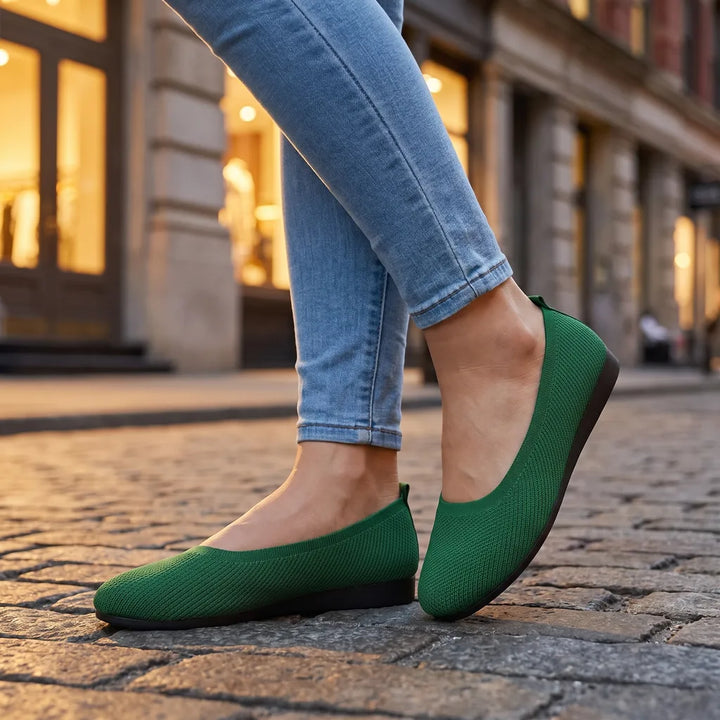 Marisol Knit Flats - Color:Green;Size:35