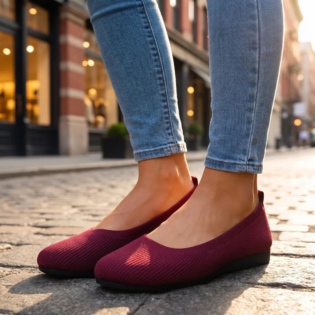 Marisol Knit Flats - Color:Red;Size:35