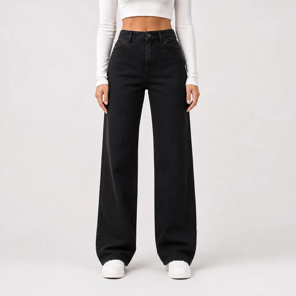 Marisol | Mom Jeans Baggy Wide Leg Jeans  - Color:Black;Size:XS