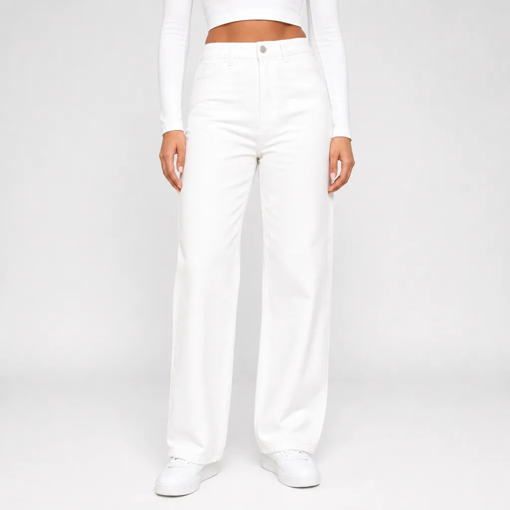 Marisol | Mom Jeans Baggy Wide Leg Jeans  - Color:White;Size:XS