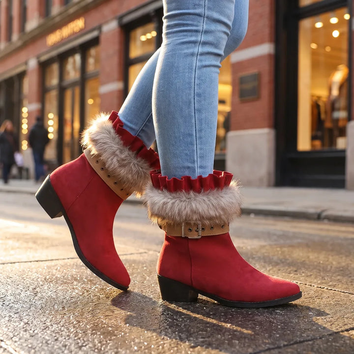 Women's Red Aldridge Buckle Ankle Boots