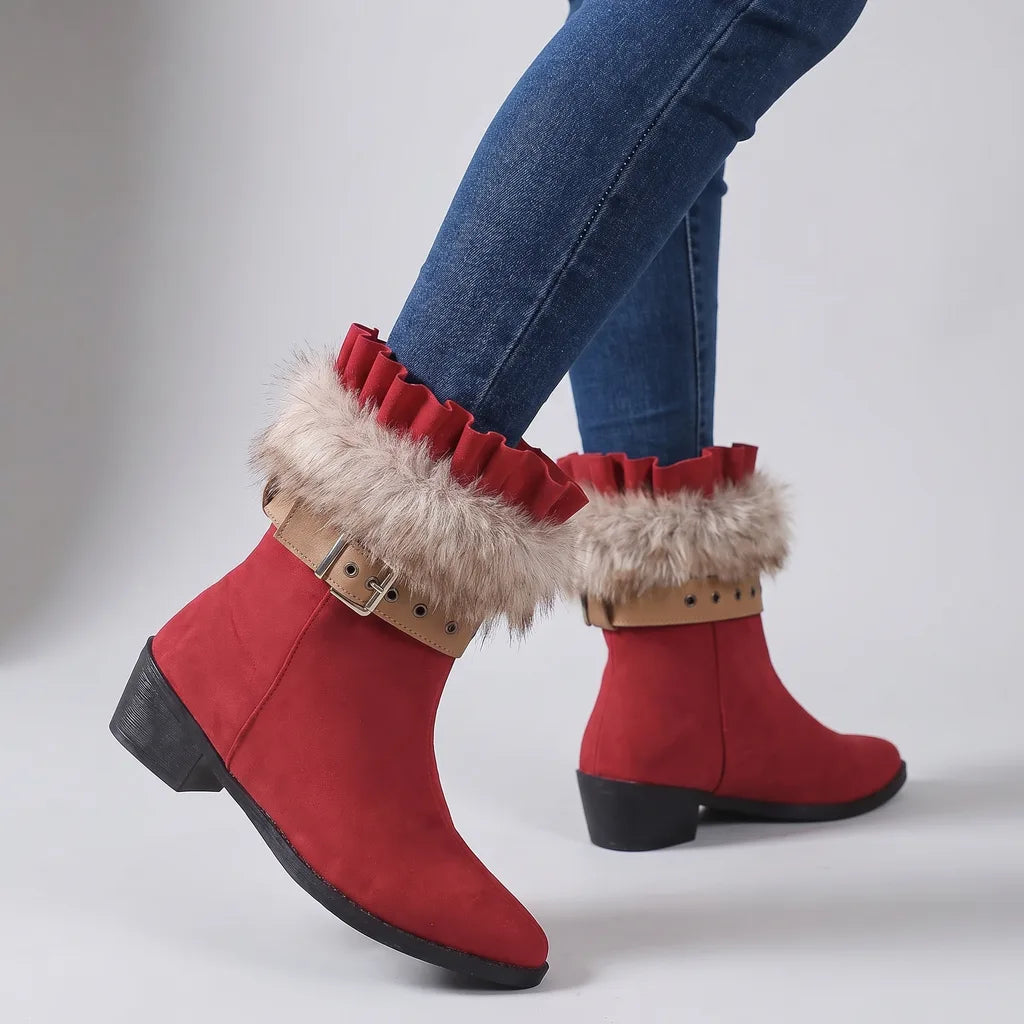 Marley | Women's Orthopedic Winter Ankle Boots - Color:Red;Size:36