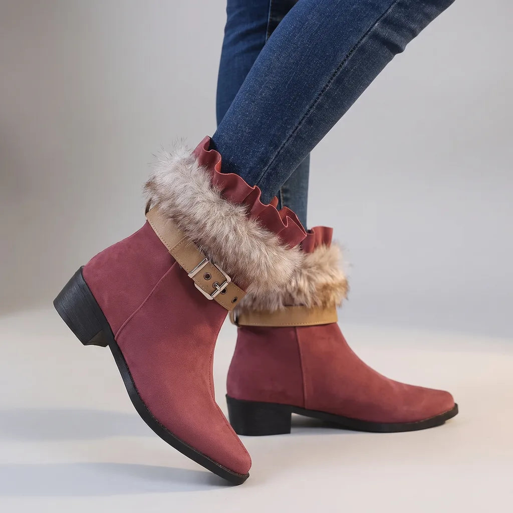 Marley | Women's Orthopedic Winter Ankle Boots - Color:Rose red;Size:36