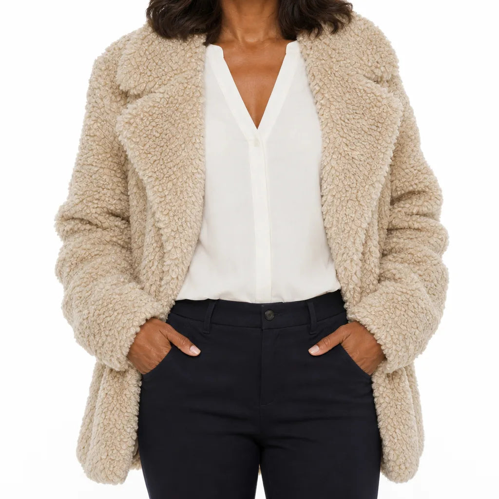 Marlow | Stylish Plush Warm Teddy Coat - Color:Beige;Size:XS