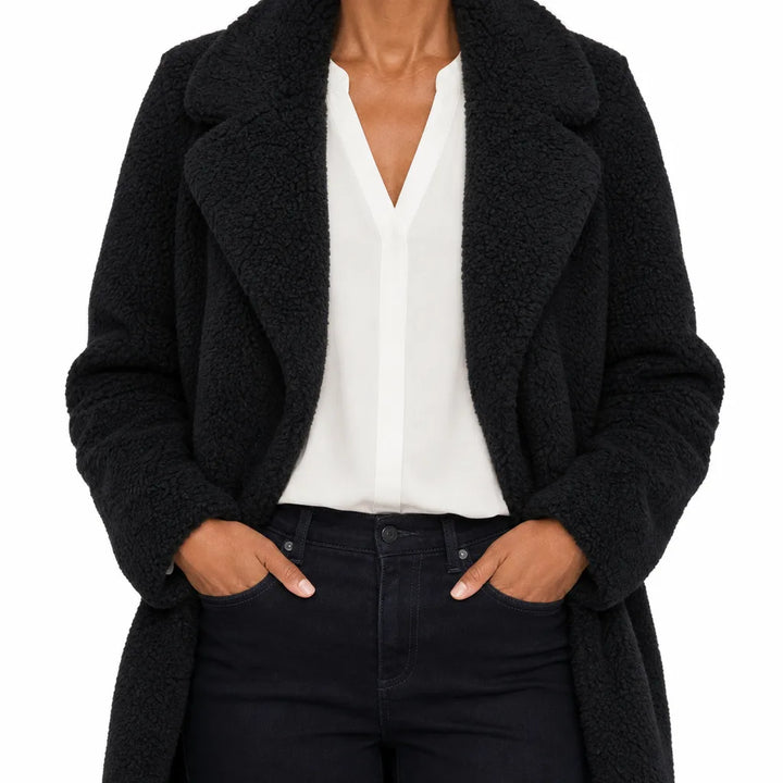 Marlow | Stylish Plush Warm Teddy Coat - Color:Black;Size:XS