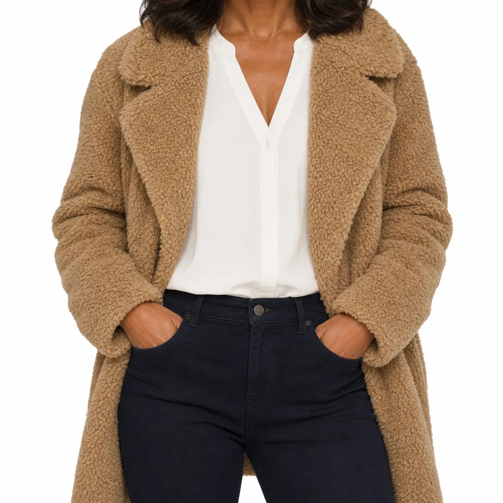 Marlow | Stylish Plush Warm Teddy Coat - Color:Brown;Size:XS