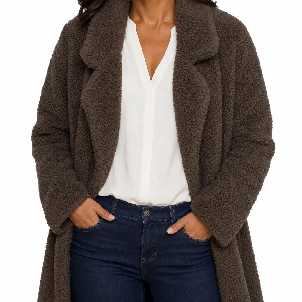 Women's Gray Newcomb Plush Long Coat